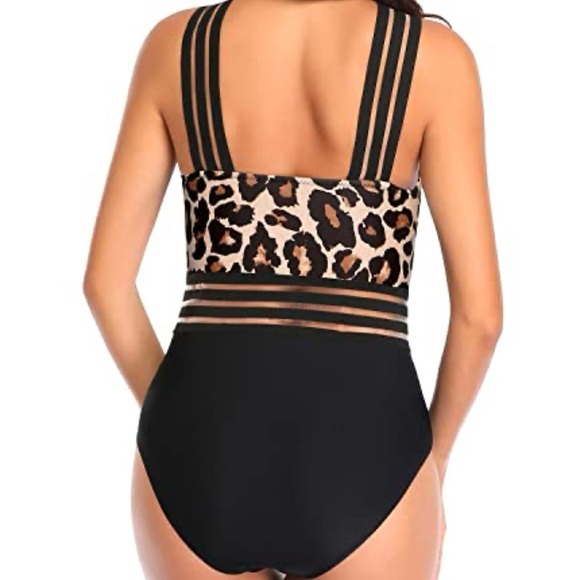 Brown and Black Leopard Print One Piece Swimsuit - Picture 9 of 10